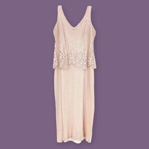 Jeffrey & Dara (8) Petite American VINTAGE 80s Sheath Dress Knit Metallic Pink